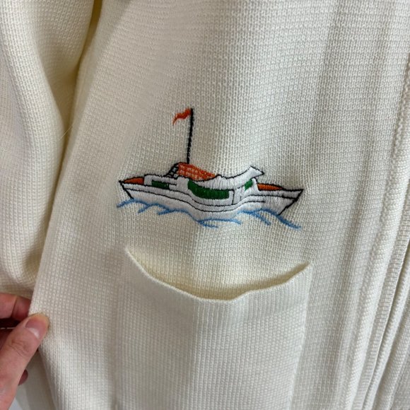 Vintage 80s Nautical Sweater Embroidered Sailboat Zip Up Cardigan - Picture 3 of 10
